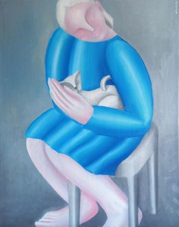 Painting, With a kitten in hand, Sasha Katinauskiene