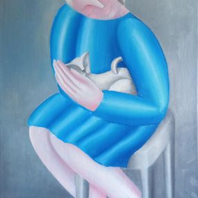Gemälde, With a kitten in hand, Sasha Katinauskiene