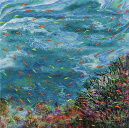 Peinture, La vie sous-marine - série Paysage aquatique algues coraux et poissons, Moniq