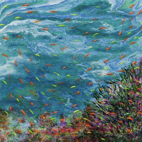 Gemälde, La vie sous-marine - série Paysage aquatique algues coraux et poissons, Moniq