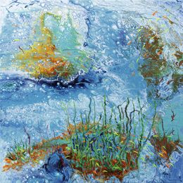 Peinture, Lumière marine - Paysage aquatique algues et poissons, Moniq