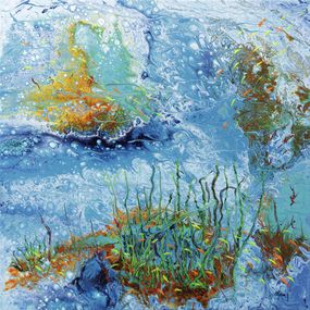Gemälde, Lumière marine - Paysage aquatique algues et poissons, Moniq
