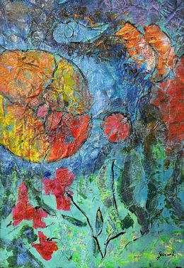 Peinture, La lune et les fleurs, Cécile Girard