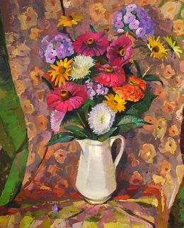 Gemälde, Still life with a white vase, Egor Shvachunov