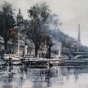 Painting, Quai de la Seine, Paris, Sergio Cecchi