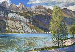 Painting, Spring day at the Walensee lake, Nadezda Stupina