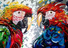Painting, Colorful parrots, Gillian Brin