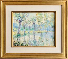 Gemälde, L'étang - rare peinture luministe, Roger Maximilien Dubois