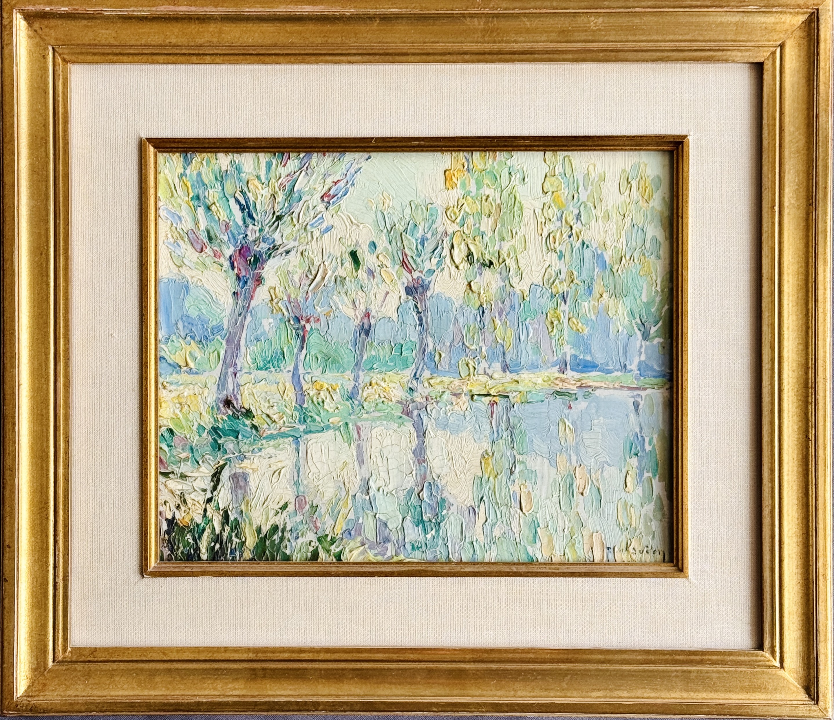 Roger Maximilien Dubois, L'étang - rare peinture luministe Roger Maximilien Dubois, L'étang - rare peinture luministe