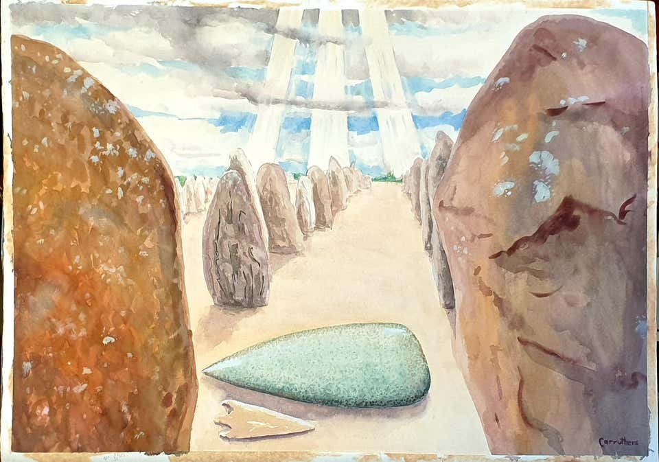 Derek Carruthers, Stones - Late 20th Century Surrealist Gouache on Paper Derek Carruthers, Stones - Late 20th Century Surrealist Gouache on Paper