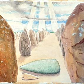 Gemälde, Stones - Late 20th Century Surrealist Gouache on Paper, Derek Carruthers