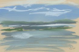 Painting, Ile d'Aix n°5  (paysage marin semi-abstrait, mer, vagues, ciel, nuages), Sabine Eichler