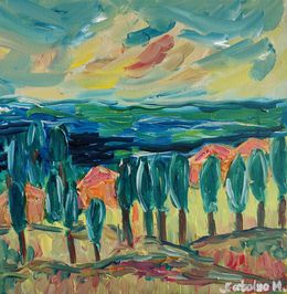 Painting, Cypress by the coast, Natalya Mougenot