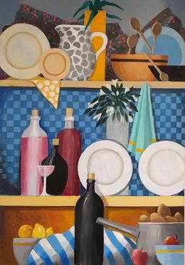 Peinture, Kitchen Shelves. Contemporary Scottish Surrealist Acrylic on Canvas., Frank Docherty