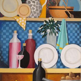 Painting, Kitchen Shelves. Contemporary Scottish Surrealist Acrylic on Canvas., Frank Docherty