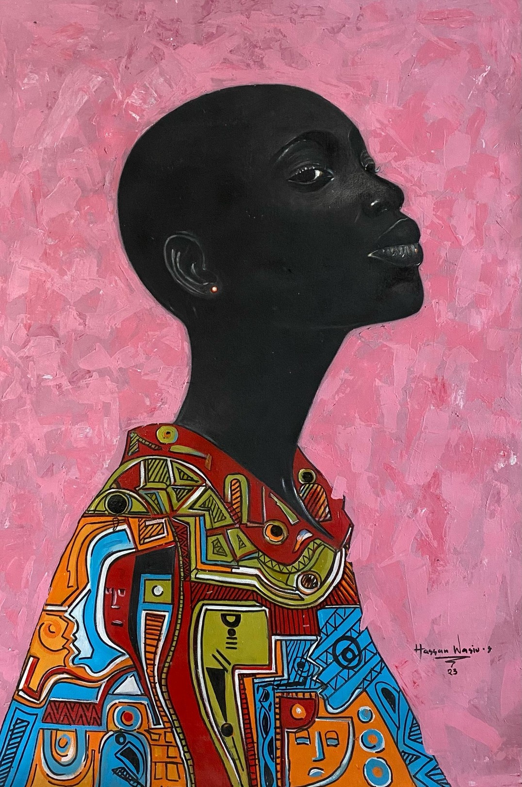 Wasiu Sunday Hassan, Bald is Beautiful - 21st Century, Contemporary, Figurative Portrait, Africa Women Wasiu Sunday Hassan, Bald is Beautiful - 21st Century, Contemporary, Figurative Portrait, Africa Women