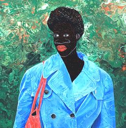 Painting, The lady in blue jacket, Akintomide Akinshola