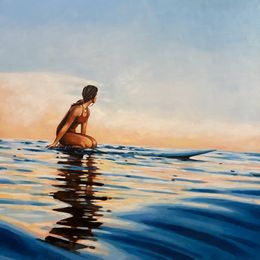 Painting, Sunset longboard girl, Thomas Saliot