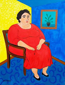 Gemälde, Femme en rouge au chapelet, Damien Berrard