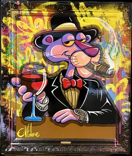 Gemälde, Pink Panther Loves Cigar & Red Wine, Eddy Vitalone