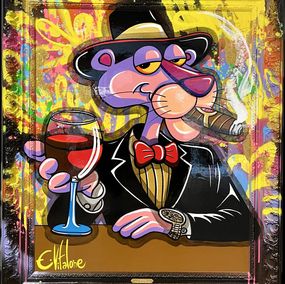 Gemälde, Pink Panther Loves Cigar & Red Wine, Eddy Vitalone