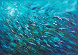 Painting, Sardines Underwater painting was created underwater at the depth of 7.1m, Olga Nikitina