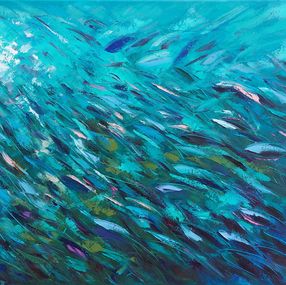 Gemälde, Sardines Underwater painting was created underwater at the depth of 7.1m, Olga Nikitina