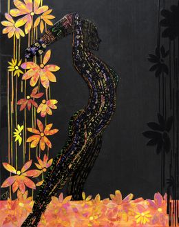 Gemälde, La femme sculpture et la guirlande de fleurs - Portrait poétique de femme, Thalye d'Oriam
