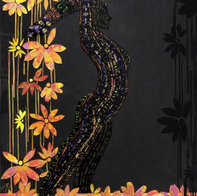 Gemälde, La femme sculpture et la guirlande de fleurs - Portrait poétique de femme, Thalye d'Oriam