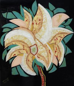 Gemälde, La fleur de verre et ses joyaux, Elegance - Série fleur stylisée, Thalye d'Oriam