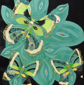 Gemälde, Une histoire de fleur et de papillons - Série fleur stylisée, Thalye d'Oriam