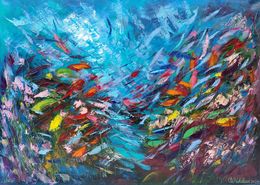 Peinture, Bright Life Underwater Painting was created underwater at the depth of 9.6m, Olga Nikitina
