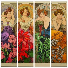 Print, The Precious Stones (Amethyst, Ruby, Emerald, Topaz), Set of 4, Alphons Mucha