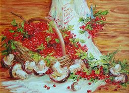 Gemälde, Viburnum and mushrooms, Olga Artim