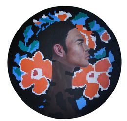 Gemälde, Profile Portrait of a Man on Floral Background - Exchange Currency nº6, Natasha Lelenco