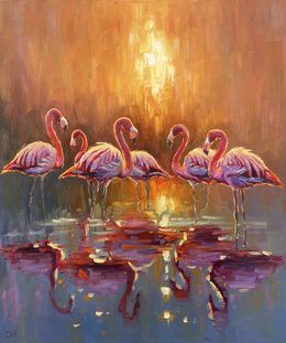 Peinture, Pink Flamingos, Evgeny Chernyakovsky