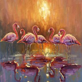 Peinture, Pink Flamingos, Evgeny Chernyakovsky