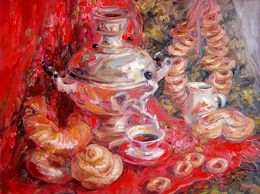 Gemälde, At the samovar, Olga Artim