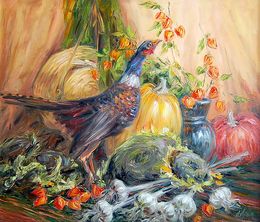 Gemälde, Pheasant on a visit, Olga Artim