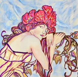 Peinture, Naiad with red peonies, Catherine Clare