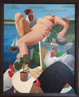 Painting, Hello Hen!, Frank Docherty