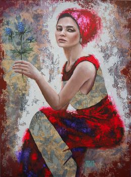 Painting, Jeune femme au chardon, Sylvie Julkowski-Egard