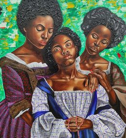 Gemälde, My Comforter - 21st Century, Contemporary, Figurative Portrait, Women Love Modern, Olaosun Oluwapelumi