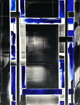 Painting, Contact - Série, les fenêtres bleues - Blue abstract art, Anaïs LF