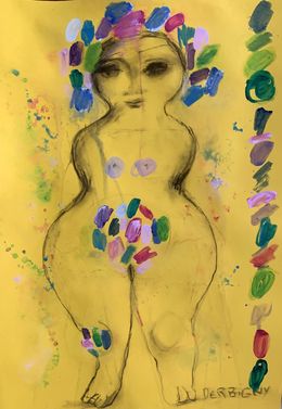 Fine Art Drawings, Venus couleur sur fond jaune, Brigitte Derbigny