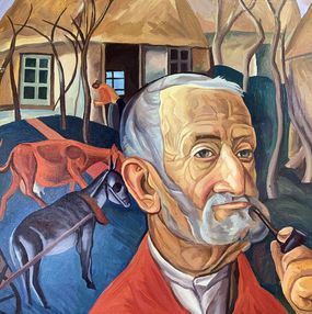 Peinture, "Man in a red jacket" - Based on Boris Grigoriev, Viktor Konotopsky
