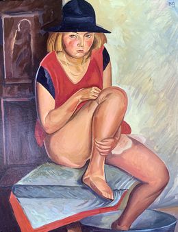 Peinture, "Girl in a red dress" - Based on Boris Grigoriev, Viktor Konotopsky