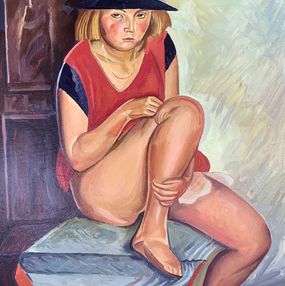 Gemälde, "Girl in a red dress" - Based on Boris Grigoriev, Viktor Konotopsky