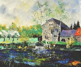 Painting, Old mill in spring, Pol Ledent