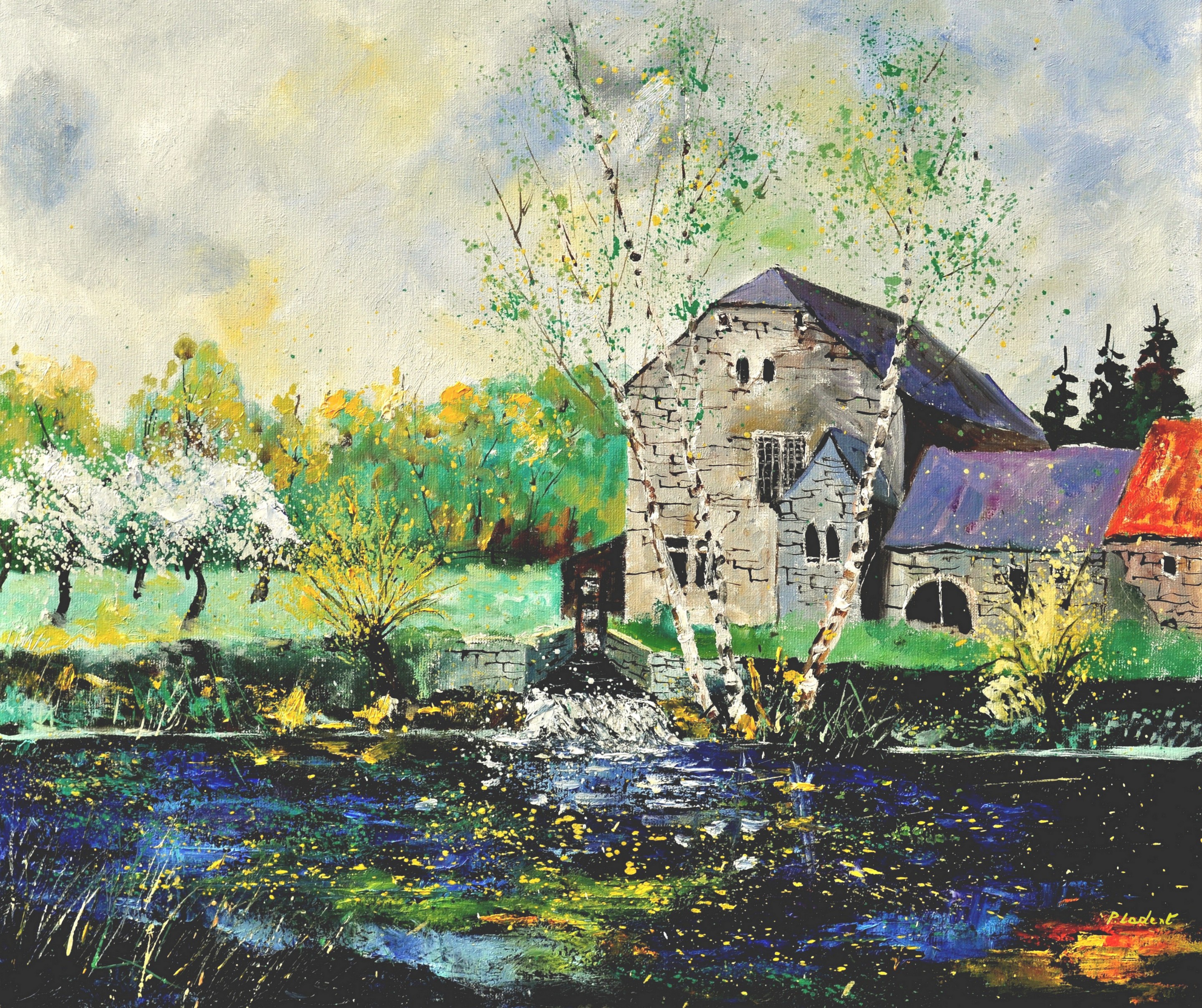 Pol Ledent, Old mill in spring Pol Ledent, Old mill in spring